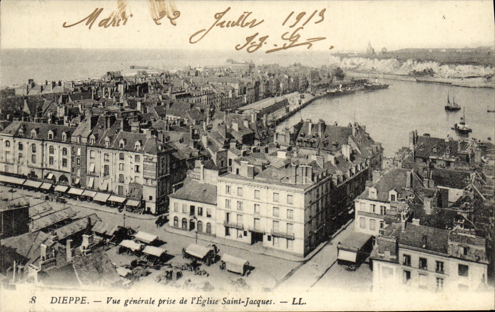 Opinion de Dieppe de la POSTAL de la VENDIMIA tomada de L iglesia Jacques Saint