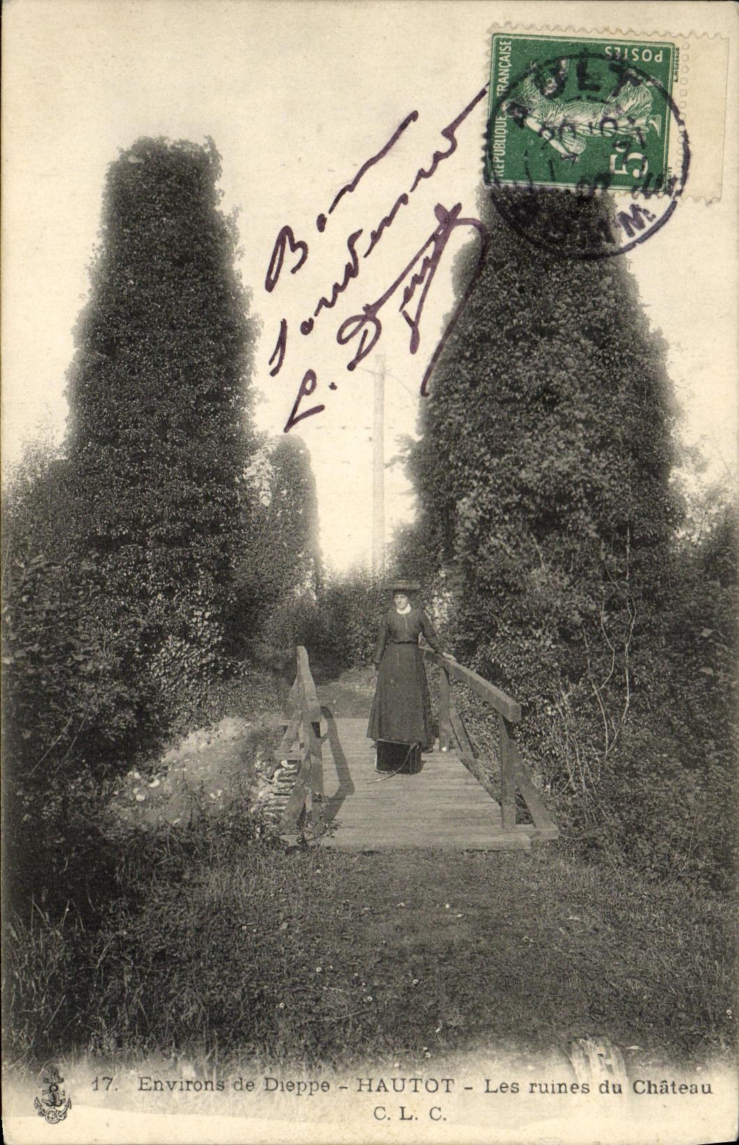 Ruinas de Enviorns de Dieppe Hautot de la POSTAL de la VENDIMIA del castillo
