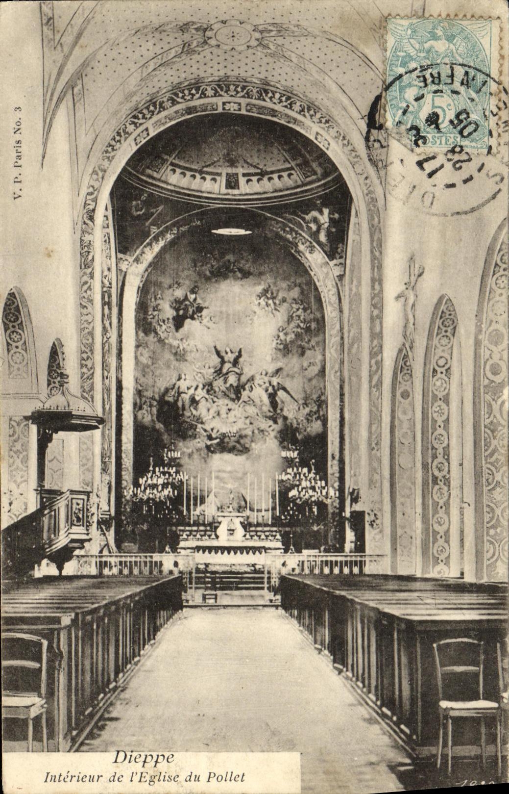POSTAL Dieppe interior de la VENDIMIA de L iglesia de Pollet