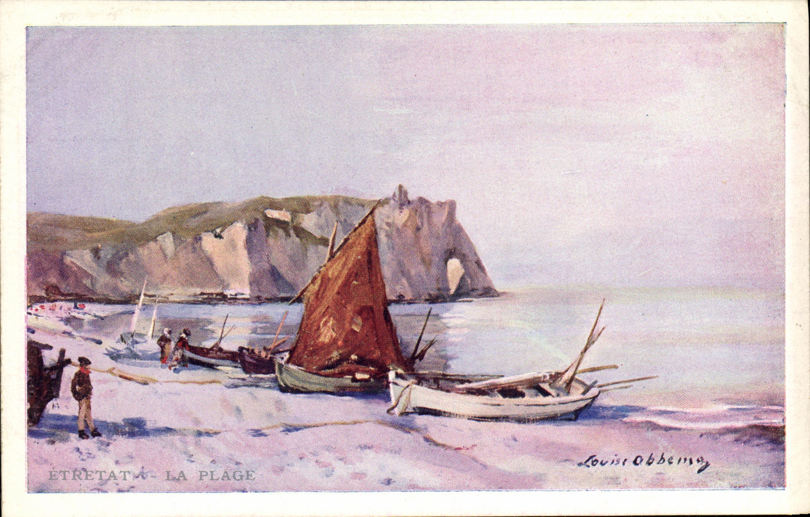 VINTAGE POSTCARD Etretat the Beach Boats of sin