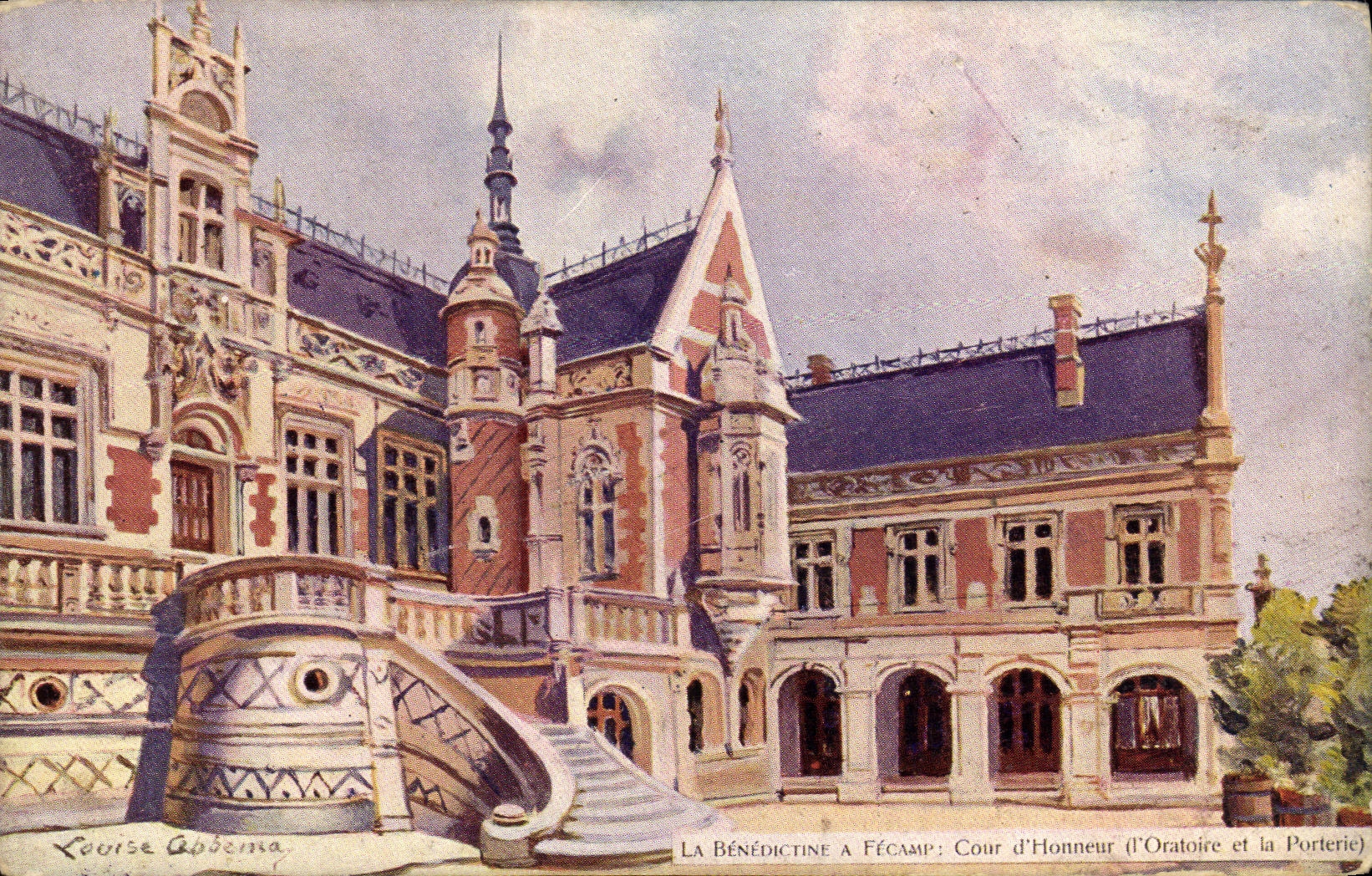 El benedictino de la POSTAL de la VENDIMIA tiene el honor L de Fecamp Cour D oratorio y el portery