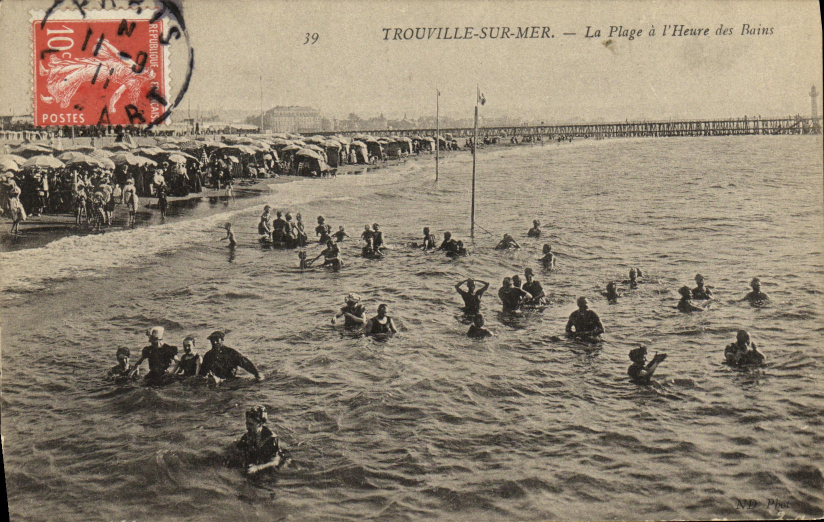 VINTAGE POSTCARD Trouville on Mer the Beach has L Heure of the Baths