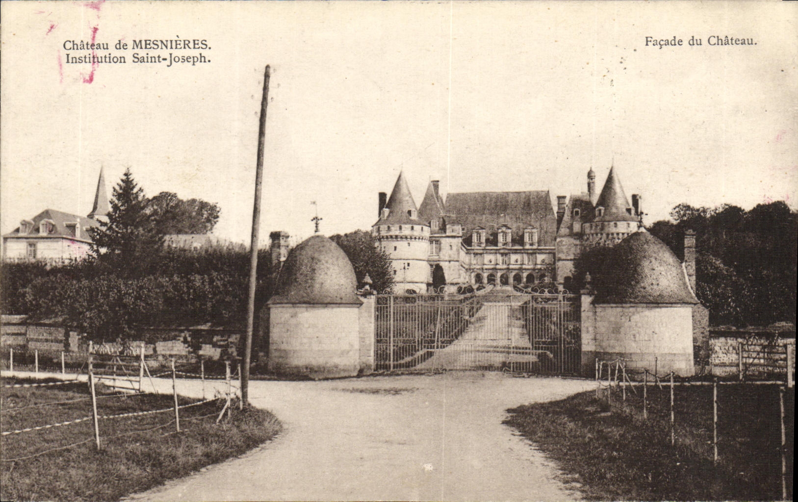 VINTAGE POSTCARD Mesnieres Castle of Holy Instiution Joseph Frontage of the chaetau