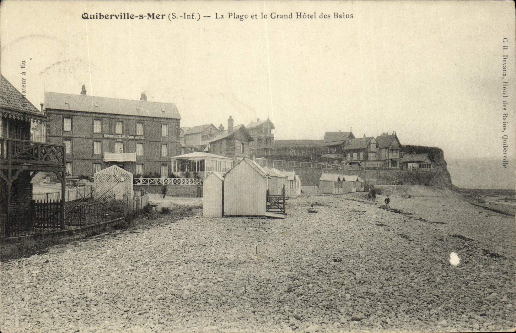 VINTAGE POSTCARD Quiberville On Sea the Beach and the Large Hotel Of the Baths