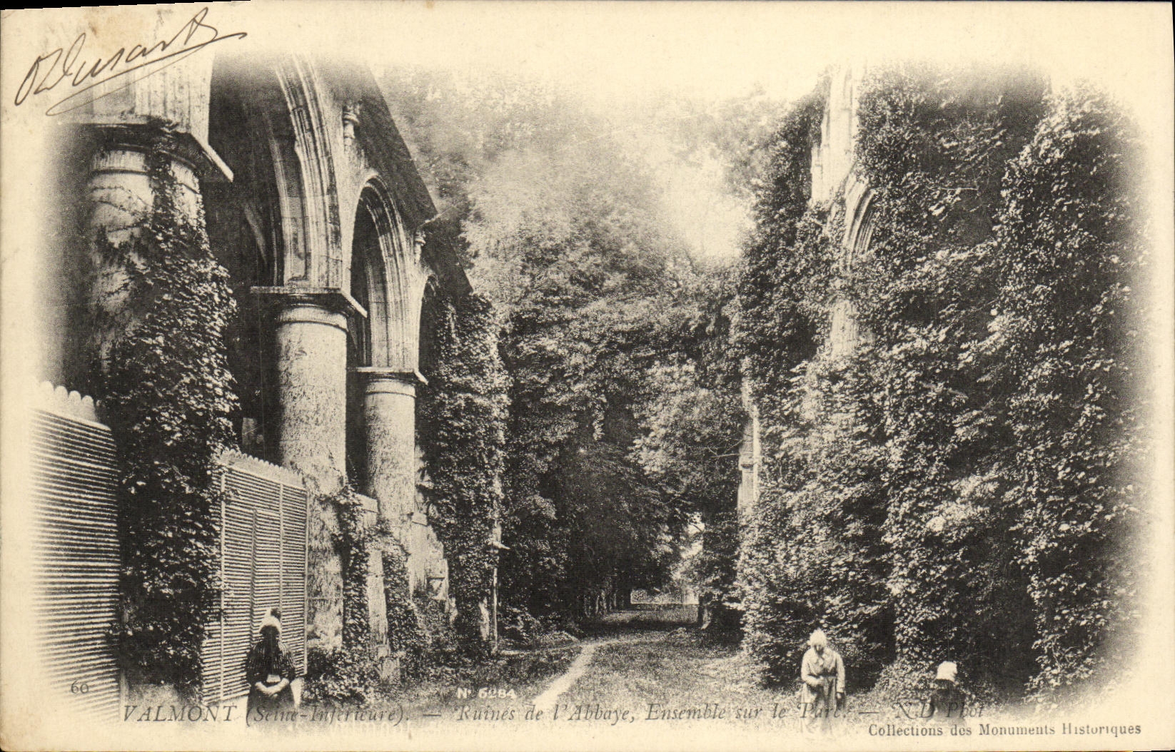 VINTAGE POSTCARD Valmont Ruins of L Esnemble abbey on the park