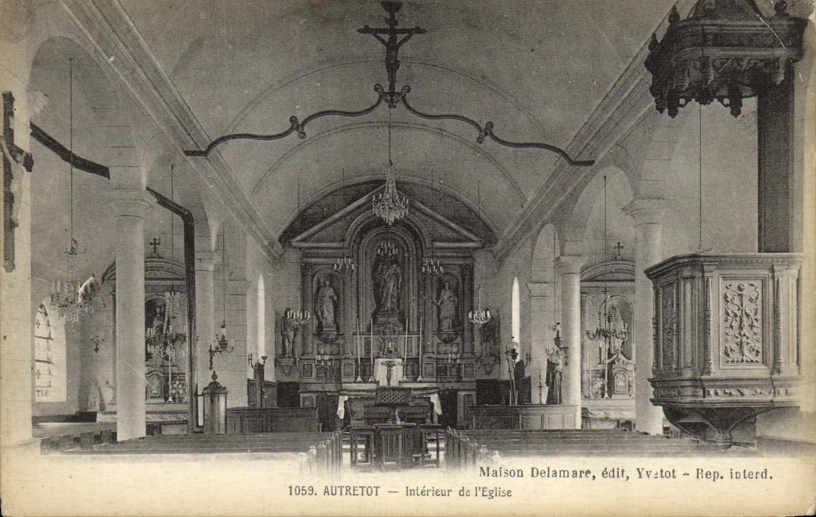 VINTAGE POSTCARD Interior Autretot of L Church
