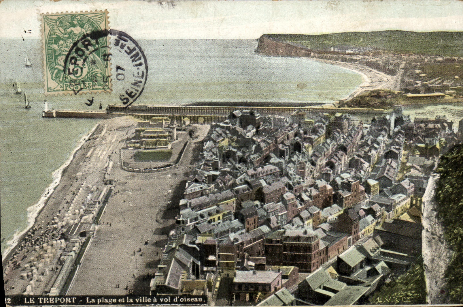 VINTAGE POSTCARD Treport the Beach and the City has Vol D bird