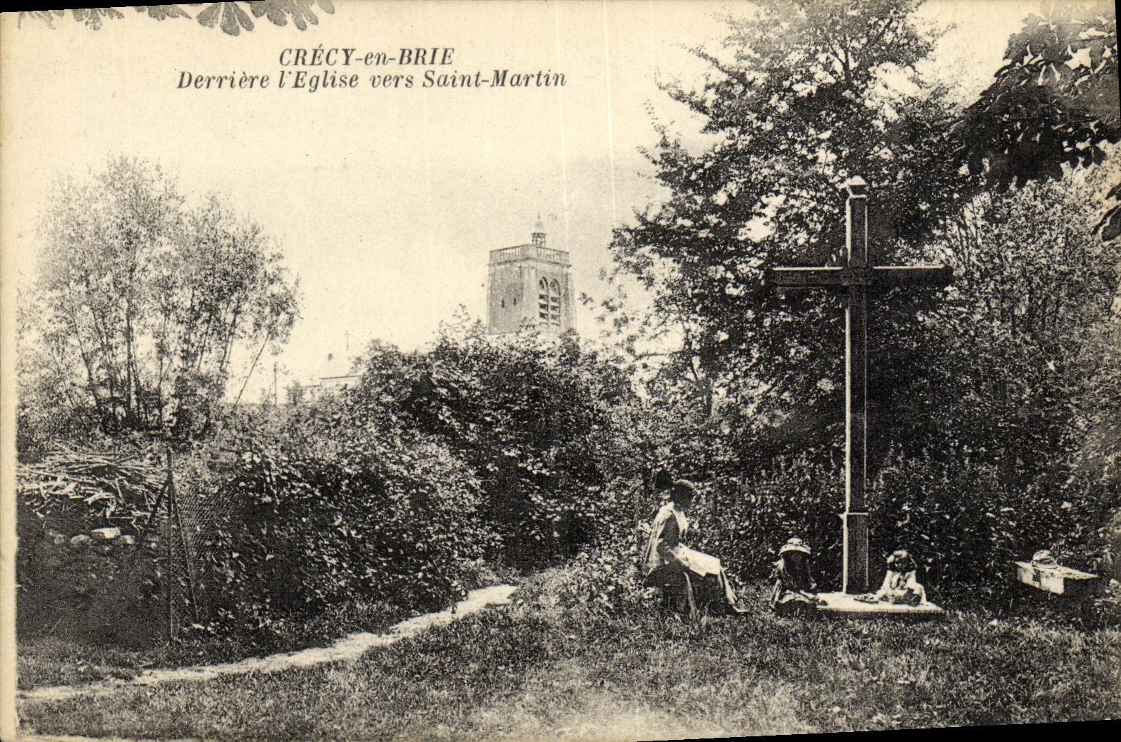 VINTAGE POSTCARD Crecy in Brie Behind L Church Towards Martin Saint
