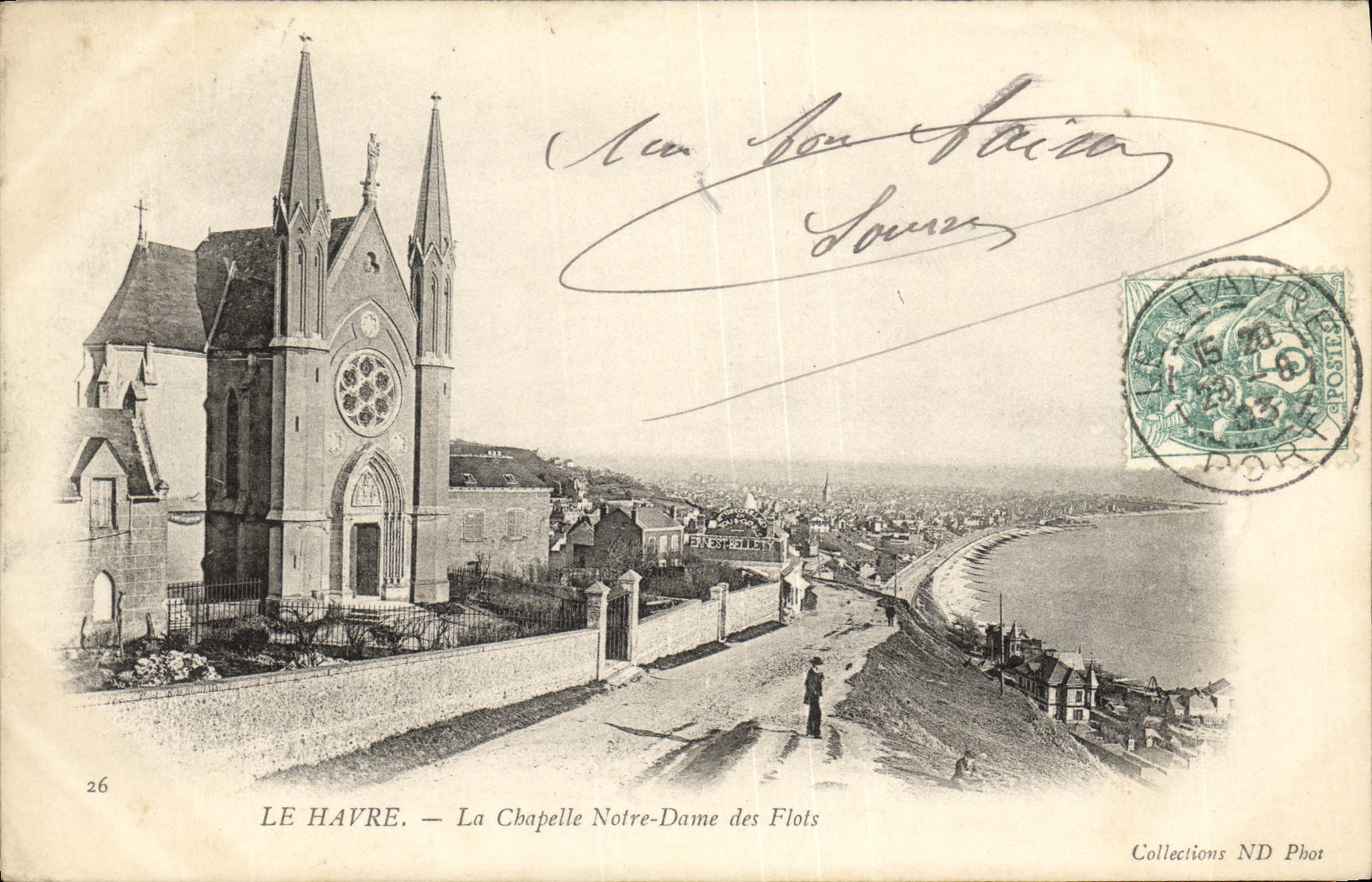 POSTAL Le Havre La Chapelle Notre Dame de la VENDIMIA de las inundaciones