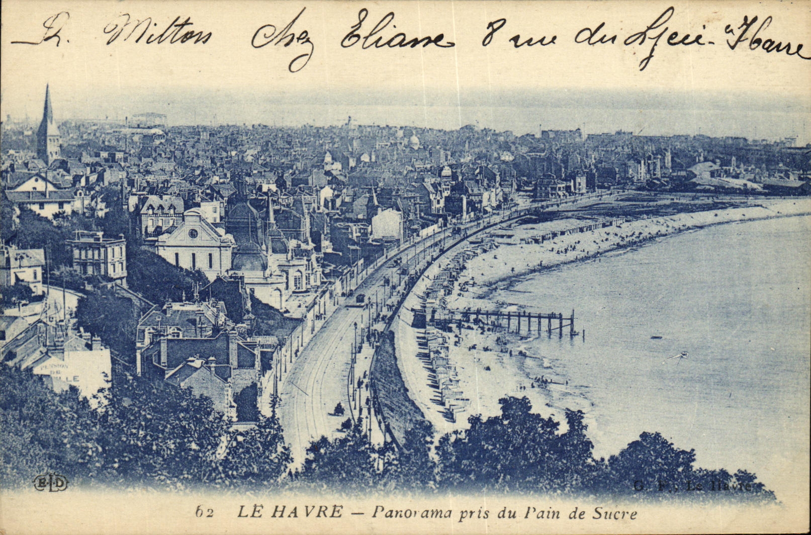 Panorama de Le Havre de la POSTAL de la VENDIMIA tomado del pan de azúcar