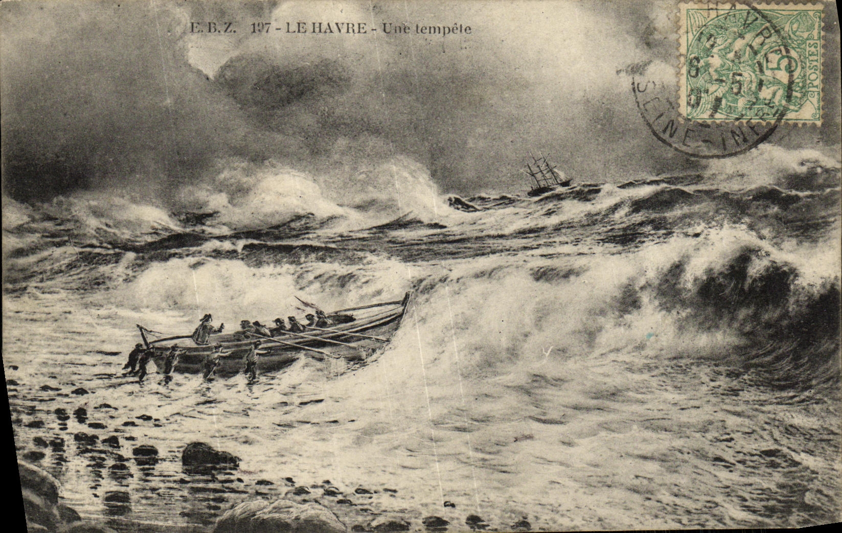 POSTAL Le Havre de la VENDIMIA un barco de tormenta