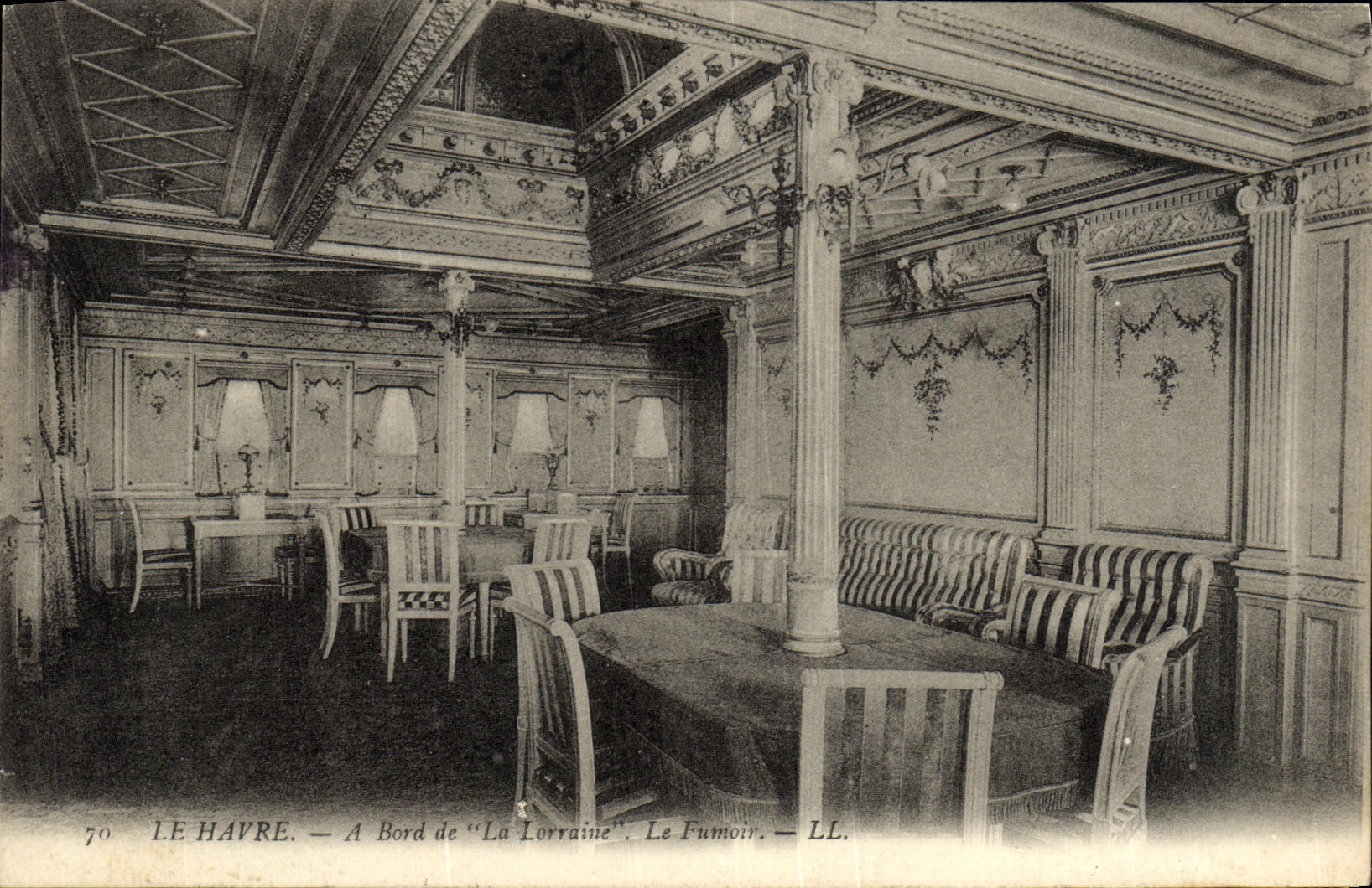 La POSTAL Le Havre de la VENDIMIA tiene borde de Lorena el fumar cuarto del barco