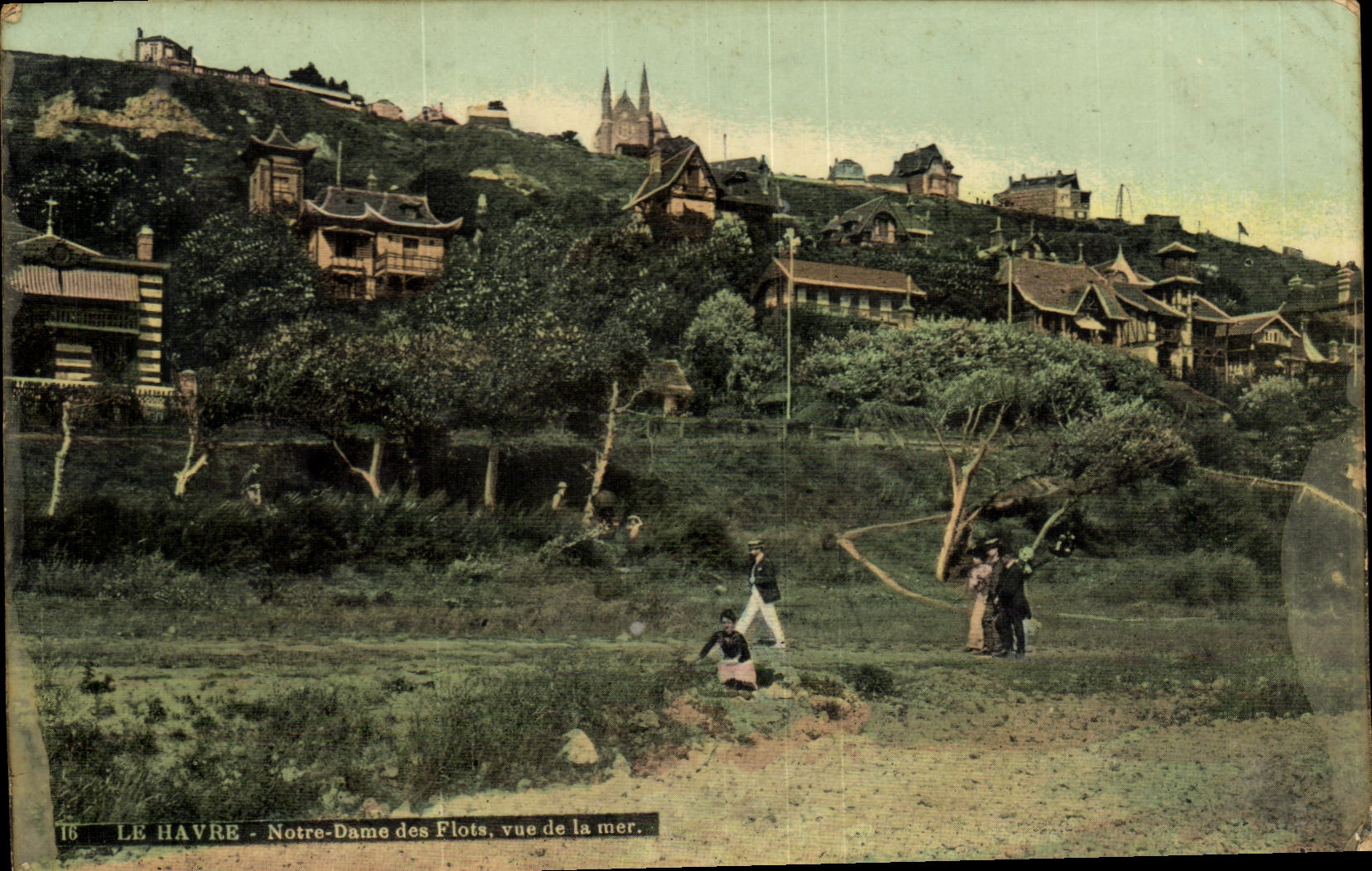 POSTAL Notre Dame Le Havre de la VENDIMIA de las inundaciones vistas del mar