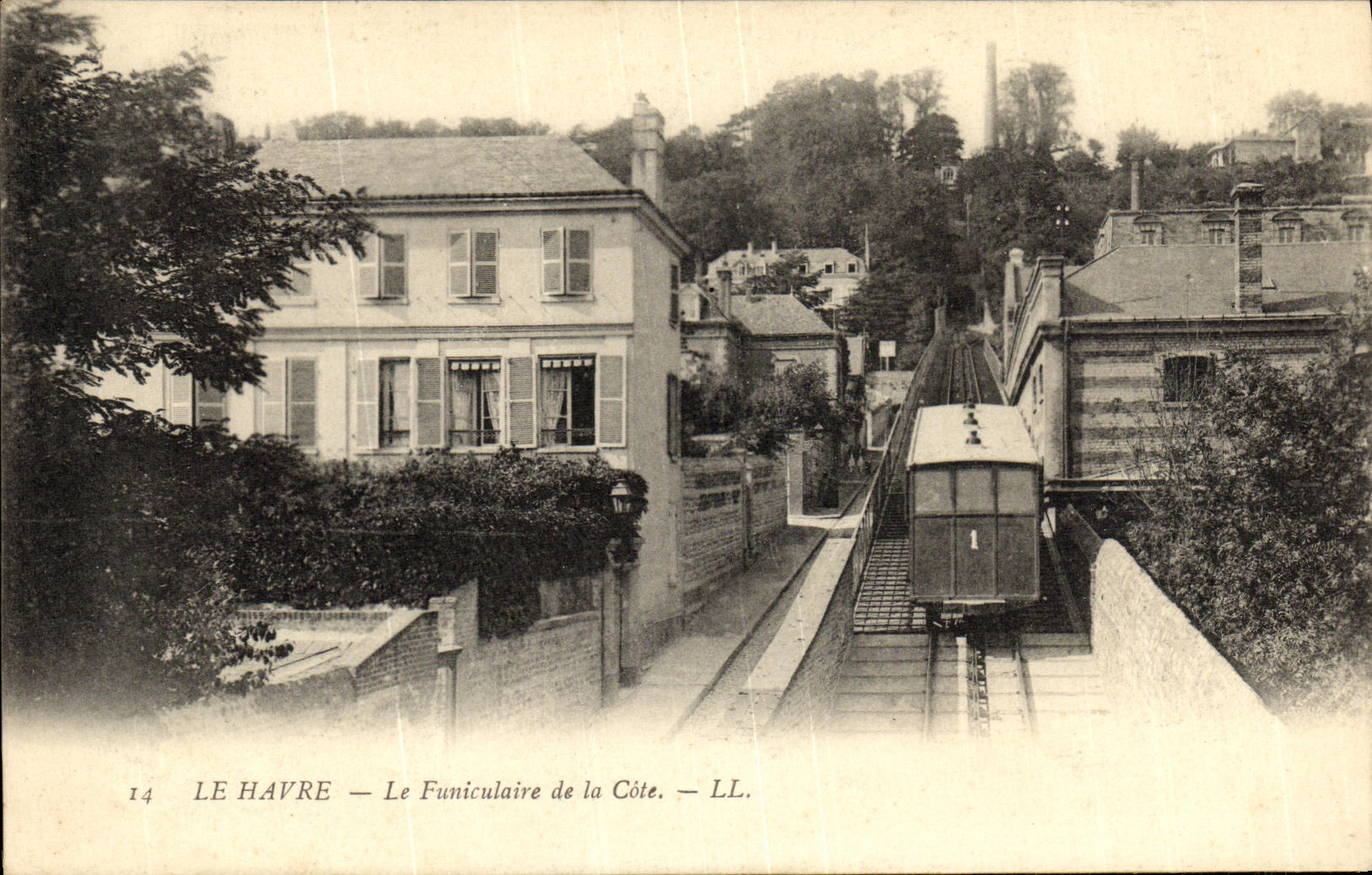 POSTAL Le Havre de la VENDIMIA el funicular de la dimension