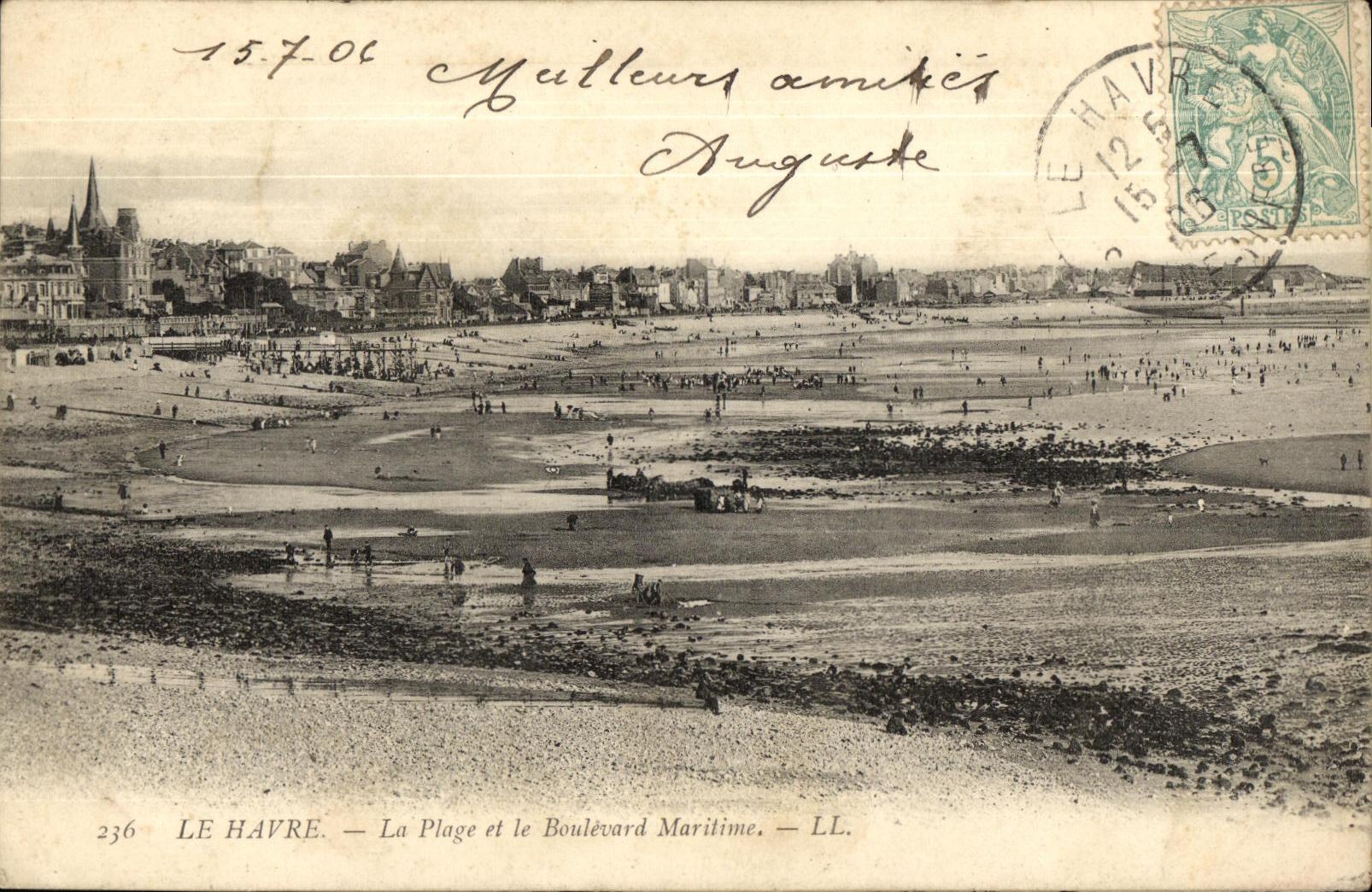 POSTAL Le Havre de la VENDIMIA la playa y el bulevar maritimo