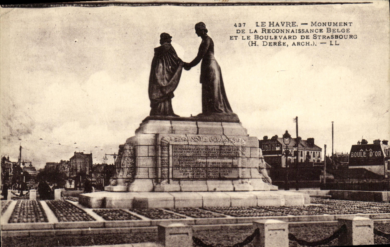 Monumento de Le Havre de la POSTAL de la VENDIMIA del reconocimiento belga y el bulevar de Estrasburgo
