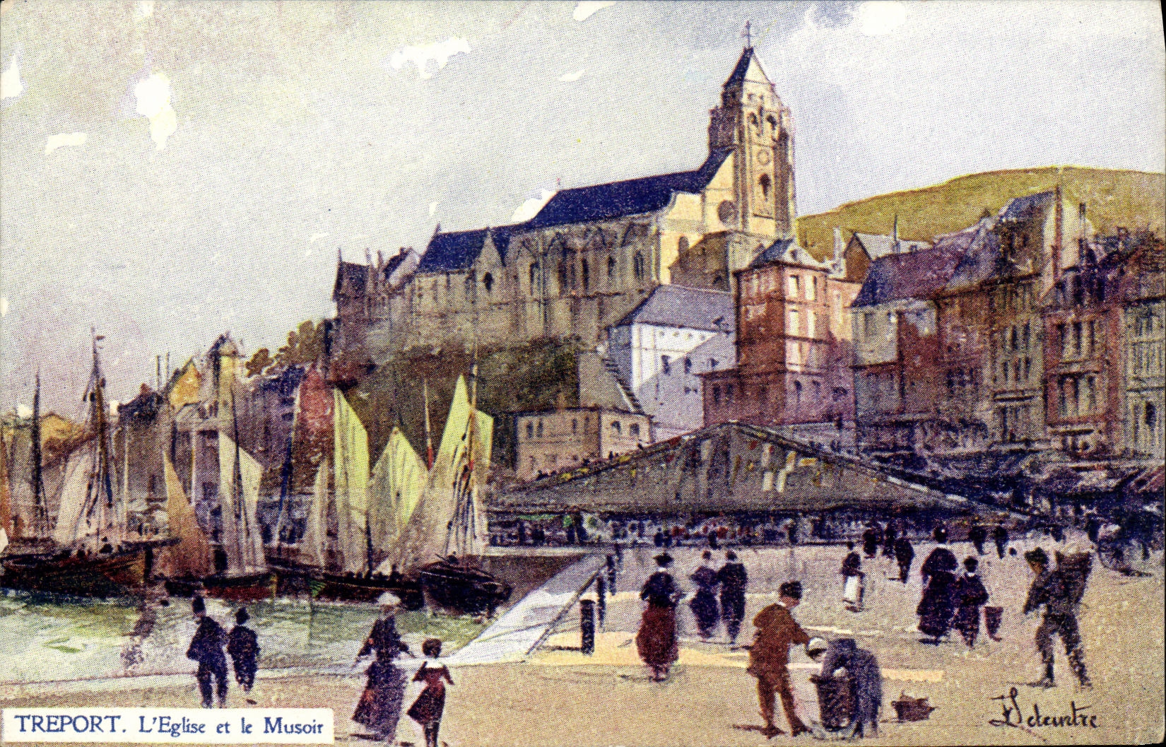 VINTAGE POSTCARD Treport L Church and the Pierhead