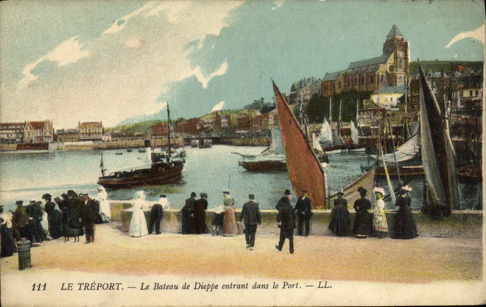 POSTAL Treport de la VENDIMIA el barco de Dieppe que entra en el puerto