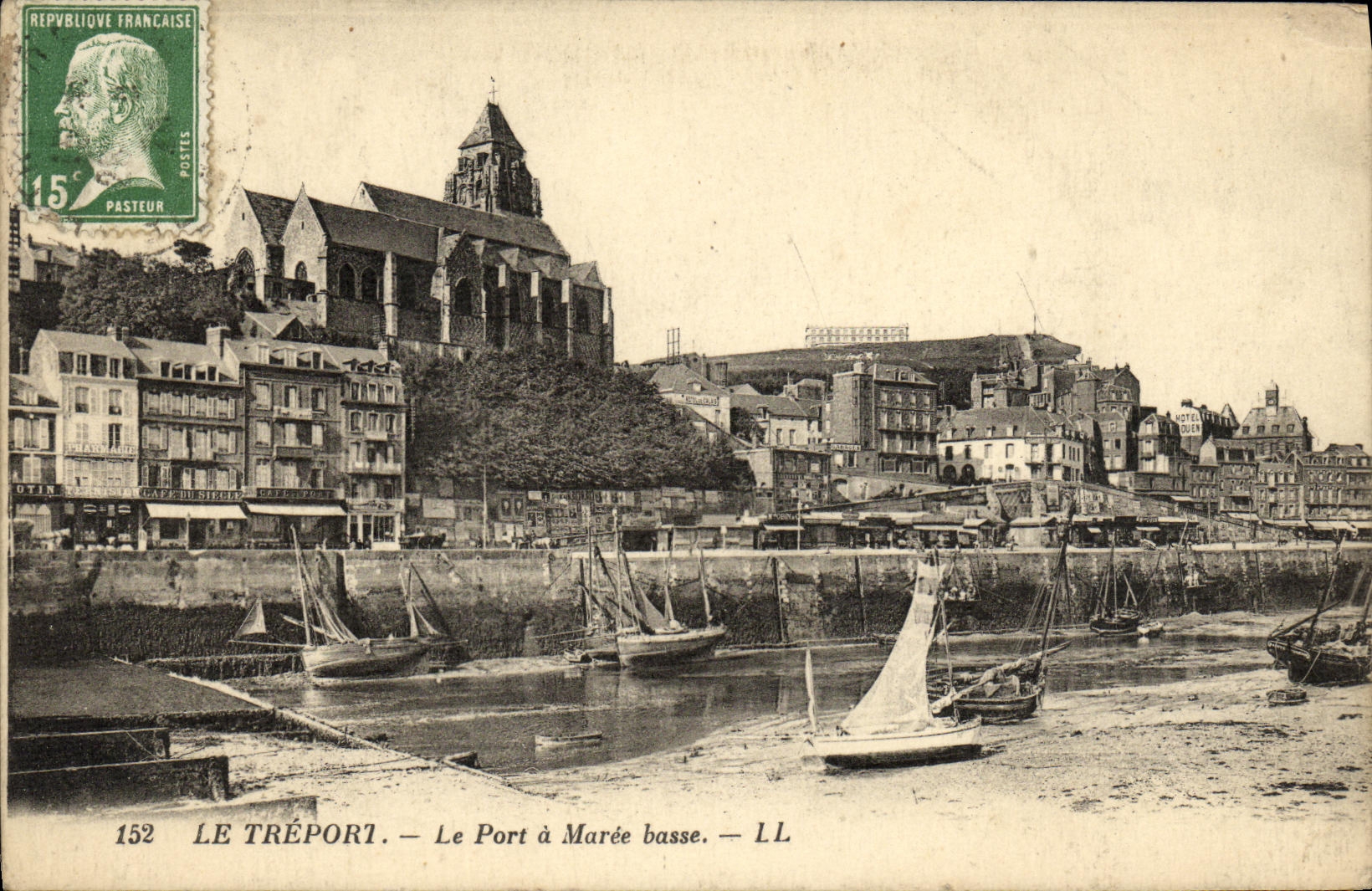 La POSTAL Treport de la VENDIMIA el puerto tiene barco de la marea baja