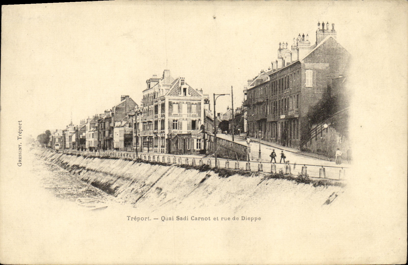 VINTAGE POSTCARD Treport Quay Sadi Carnot and Rue of Dieppe