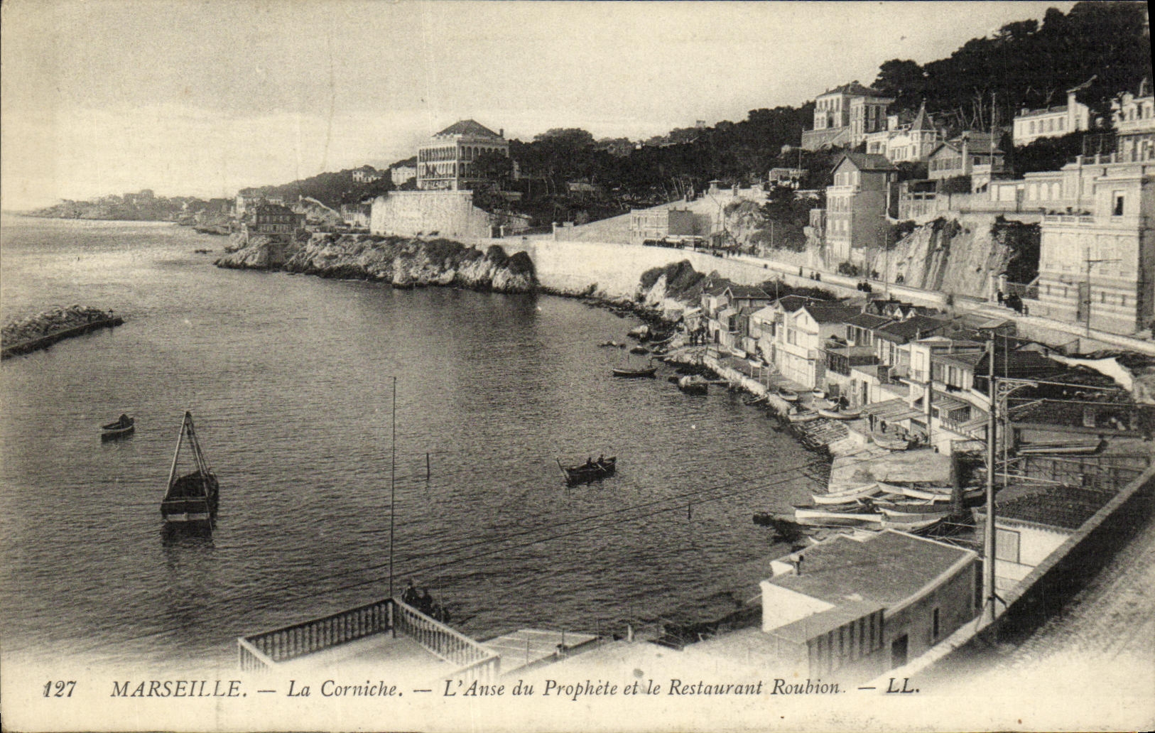 POSTAL Marsella de la VENDIMIA la cornisa L manija del profeta y del restaurante de Roubion