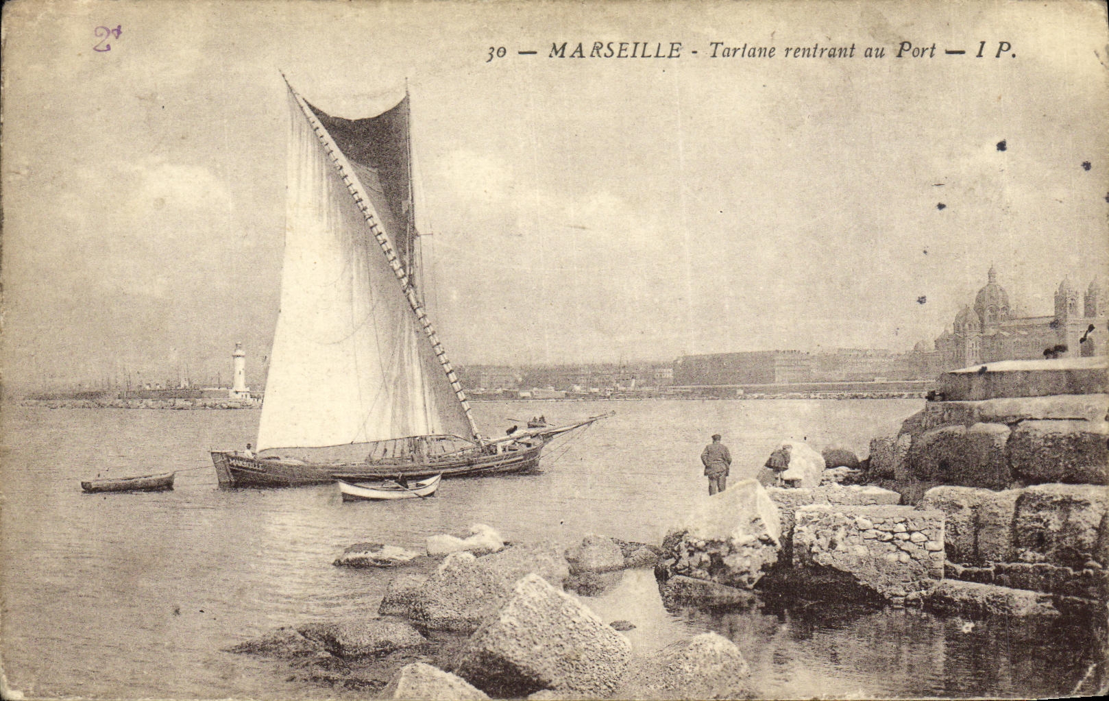 POSTAL Marsella Tartante de la VENDIMIA que vuelve al barco portuario