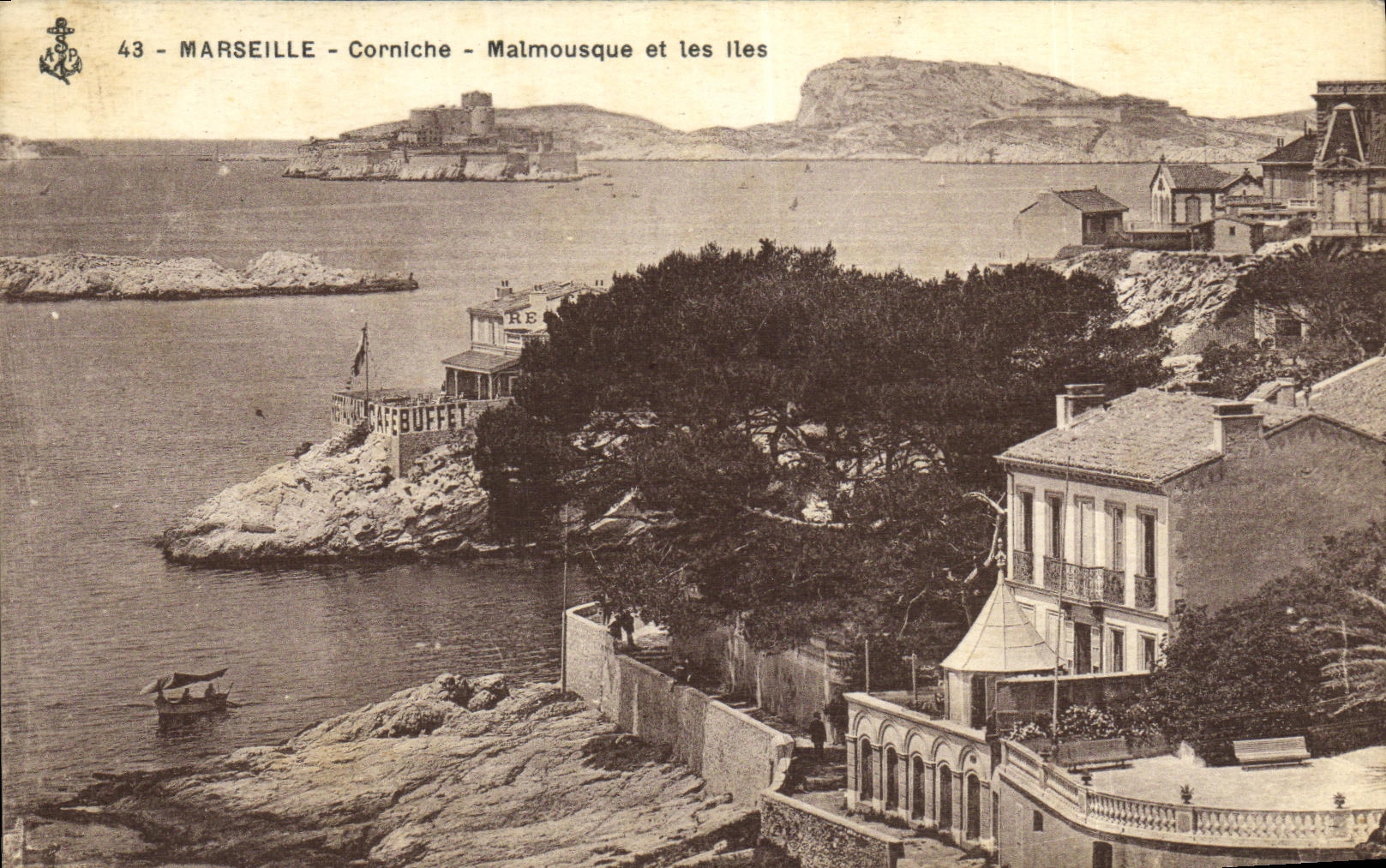 Cornisa Malmousque y el de Marsella de la POSTAL de la VENDIMIA