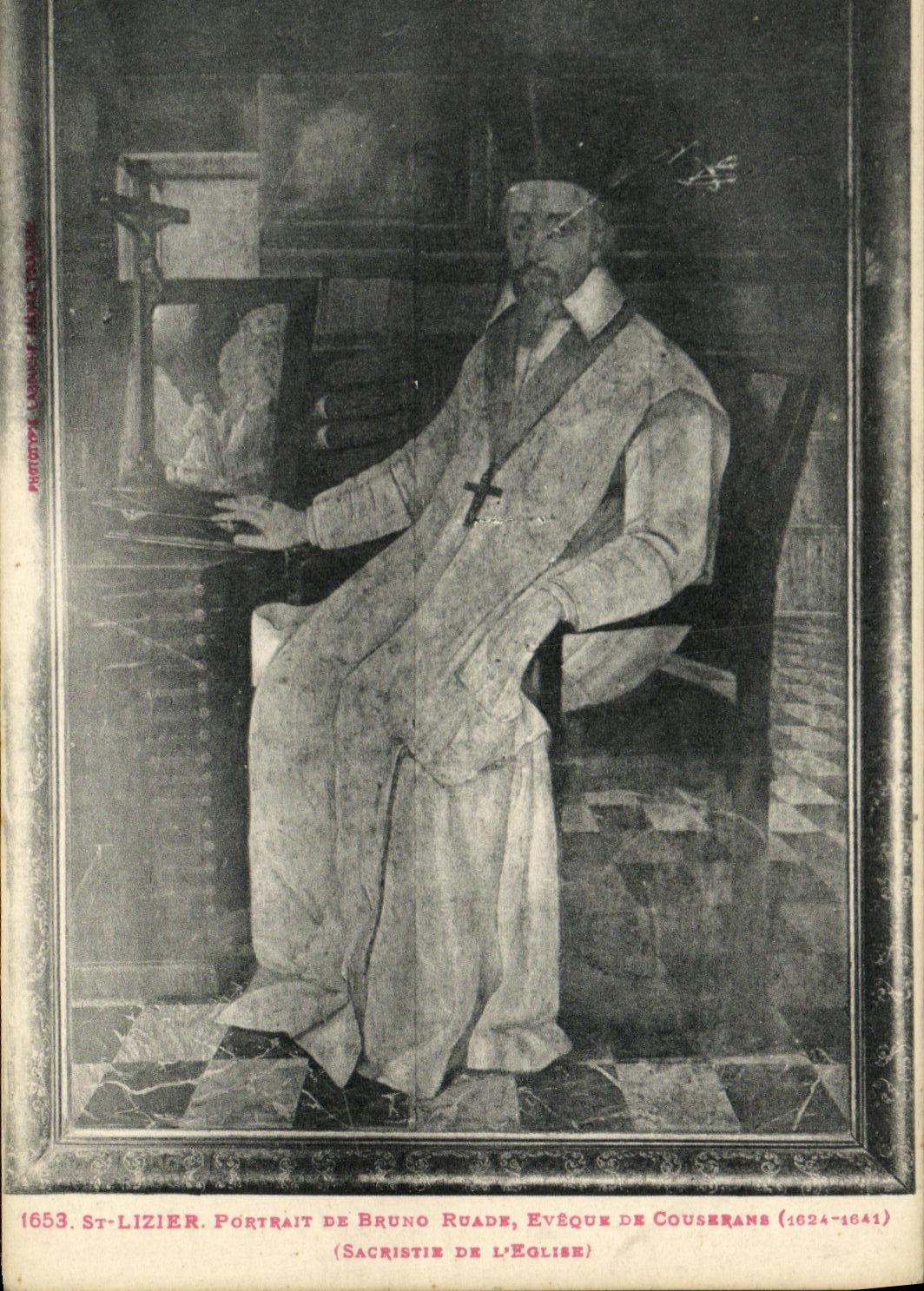 Retrato santo de Lizier de la POSTAL de la VENDIMIA del obispo de Bruno Ruade de la sacristia de Couserans de L iglesia
