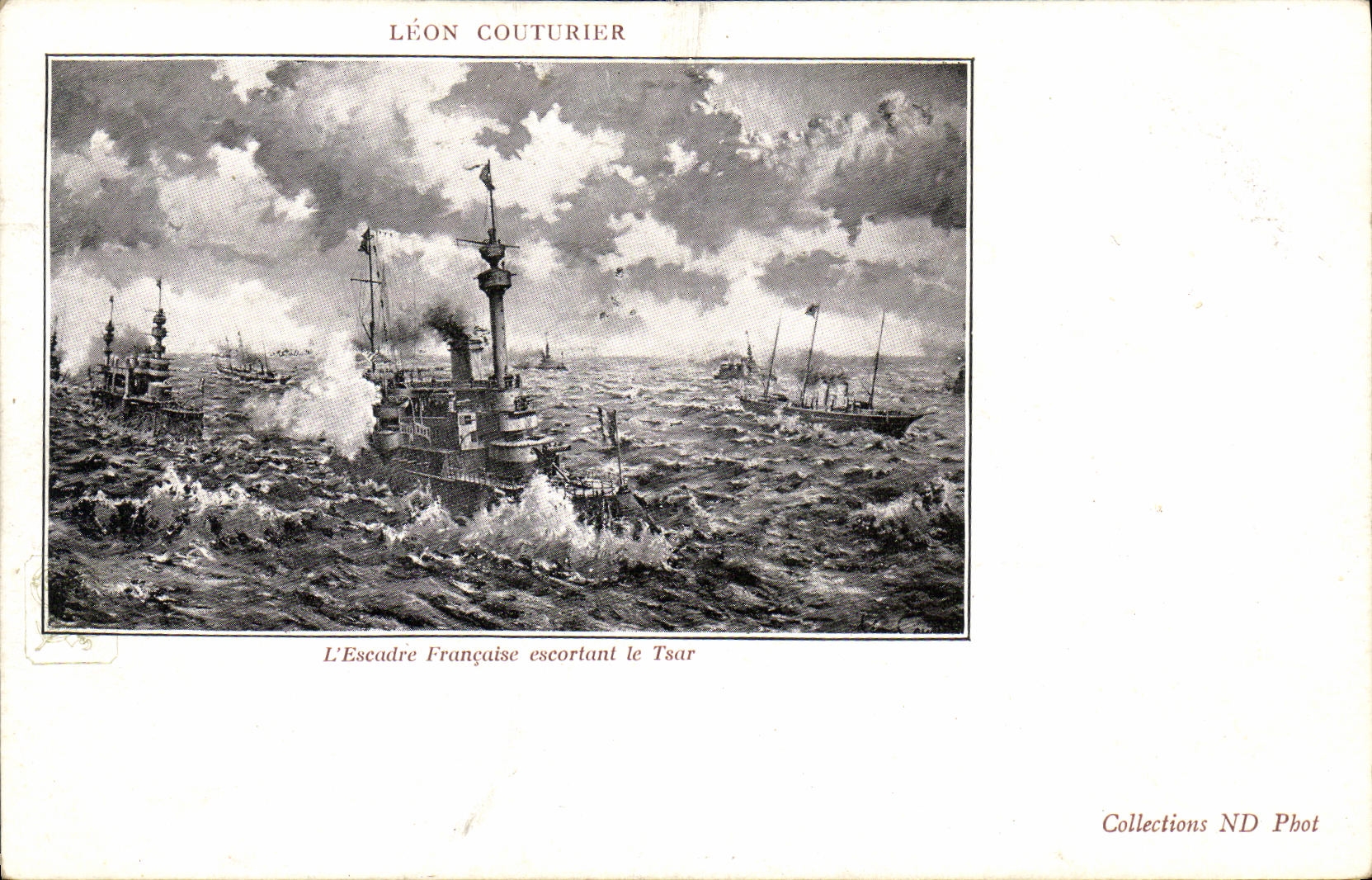 Modista L escuadrilla francesa de Leon de la guerra del barco de la POSTAL de la VENDIMIA que escolta la Rusia tsar Rusia