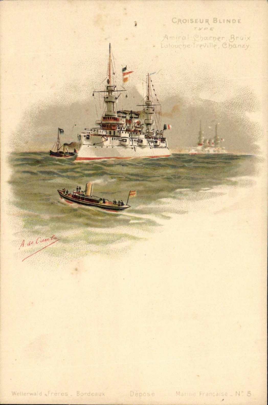 VINTAGE POSTCARD Boat War Cruiser Admiral Charner Bruix