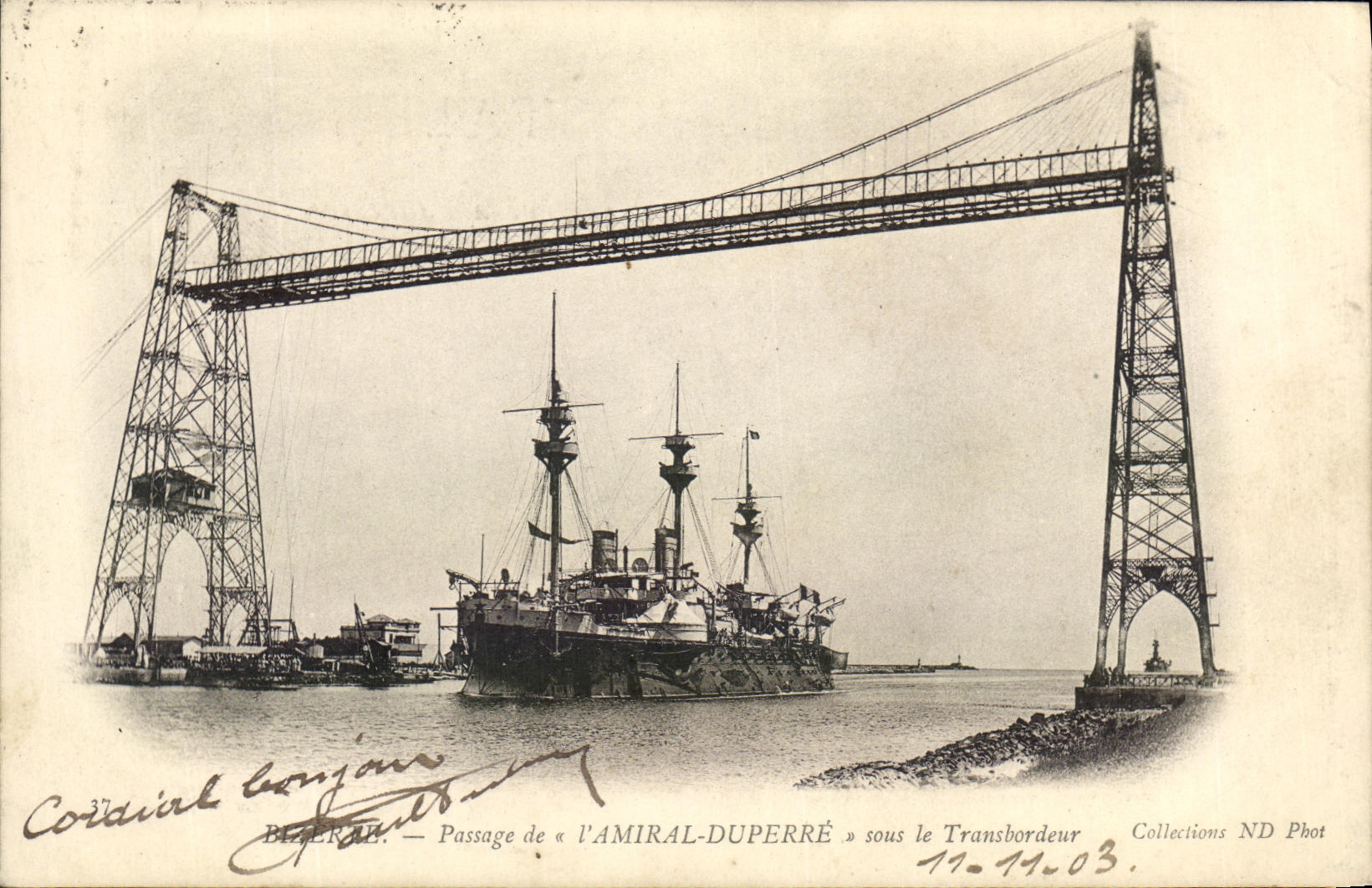 VINTAGE POSTCARD Boat War Passage of L Admiral Duperre under the Tunisia Transporter