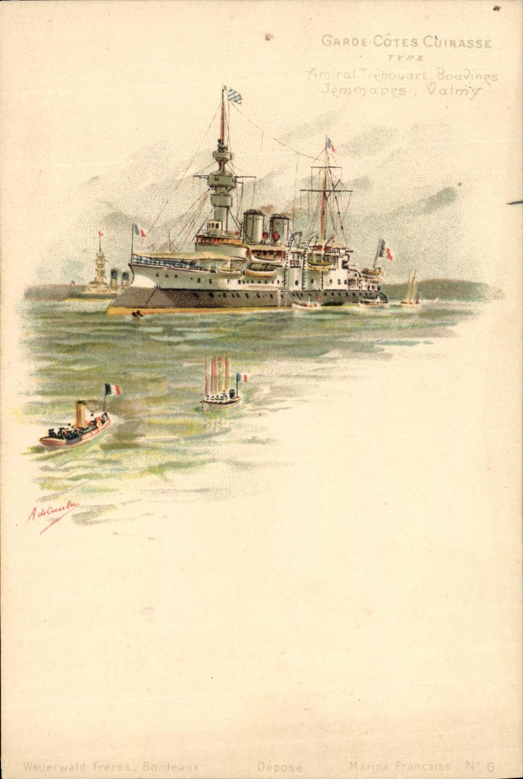 VINTAGE POSTCARD Bateau War Keeps Dimensions Armours Admiral Trehouart Bouvines