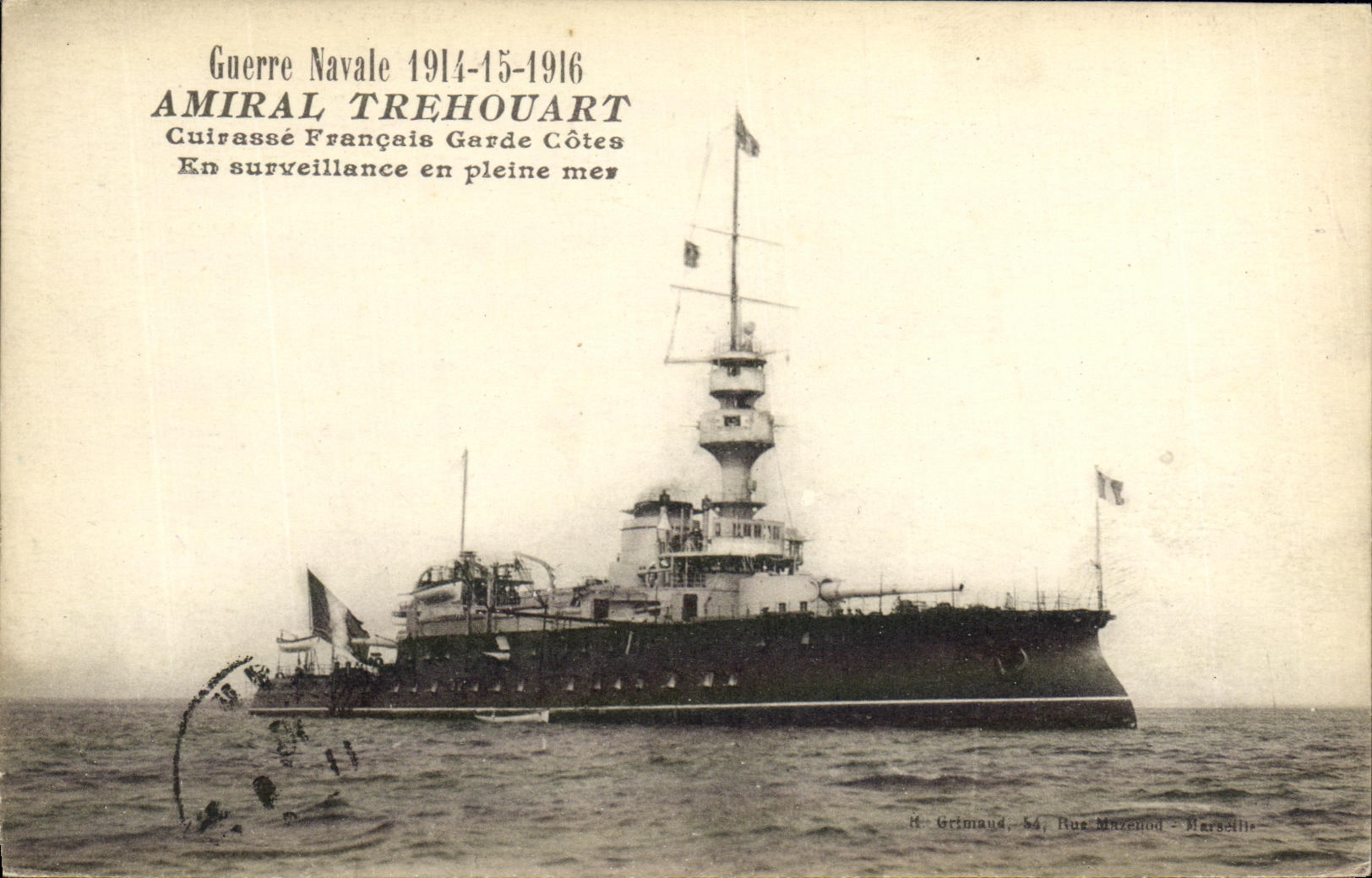 VINTAGE POSTCARD Bateau War Naval War Admiral Trehouart on the open sea Armours French Garde dimensions in monitoring