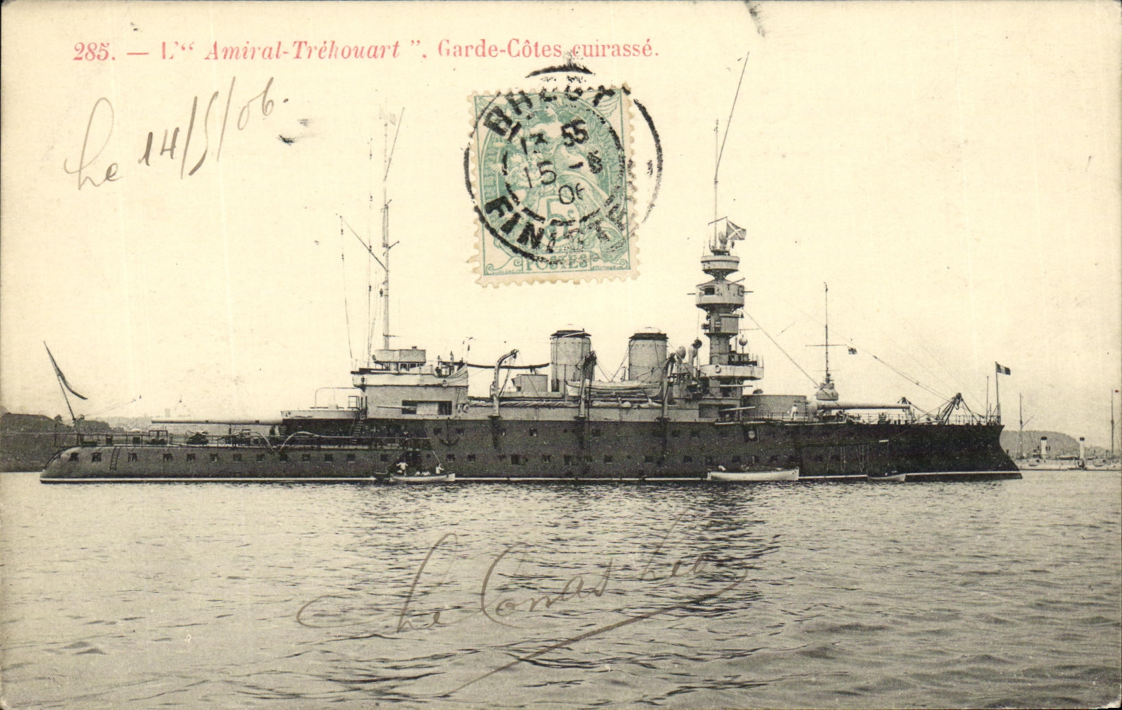 VINTAGE POSTCARD Bateau War Admiral Trehouart Garde Dimensions armours