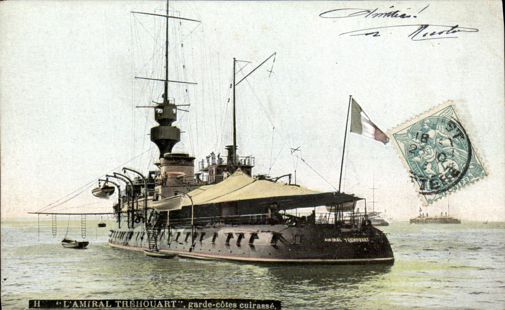 VINTAGE POSTCARD Bateau War L Admiral Trehouart Garde Dimensions armours