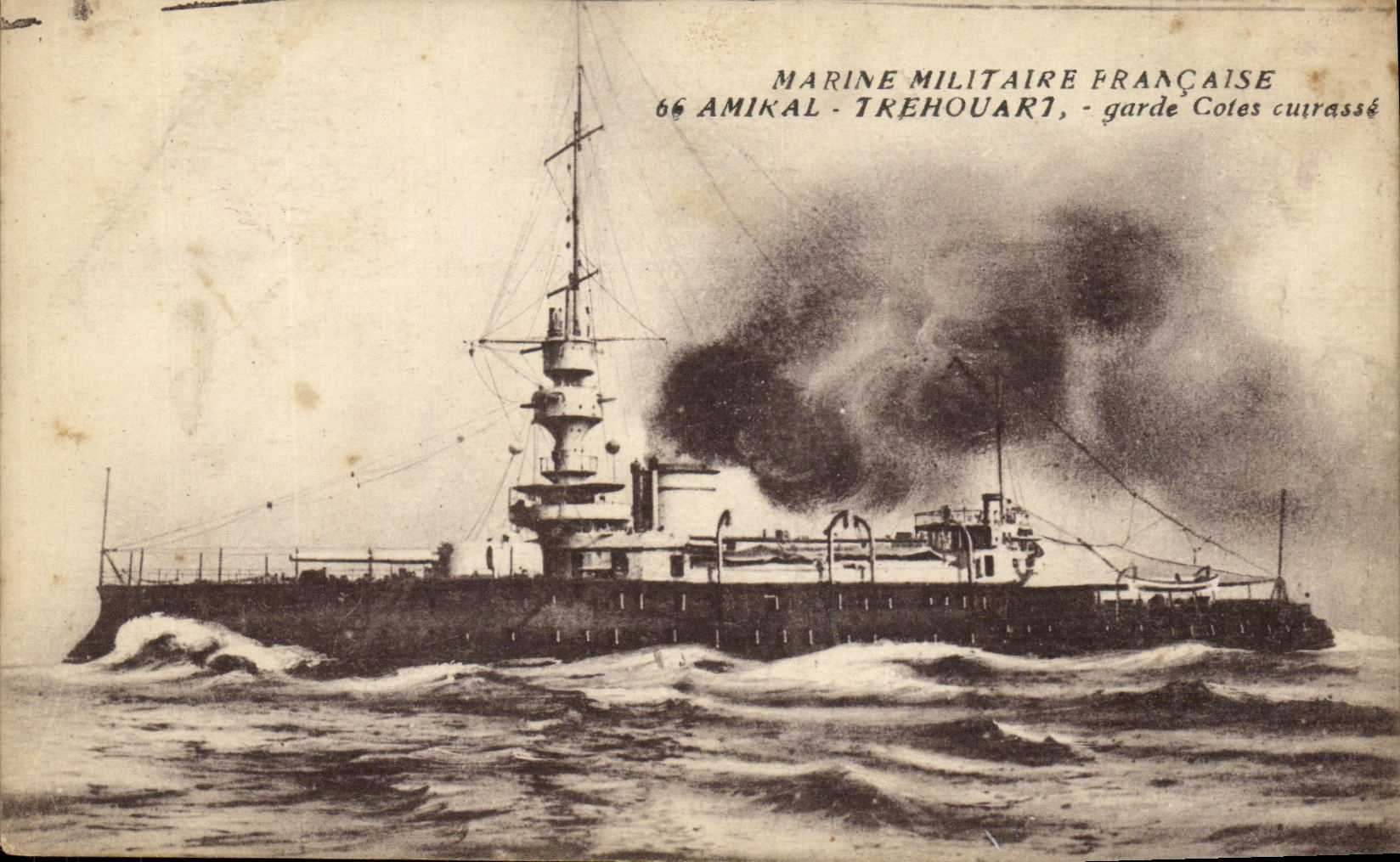 VINTAGE POSTCARD Bateau War French Navy Admiral Trehouart keeps dimensions armours