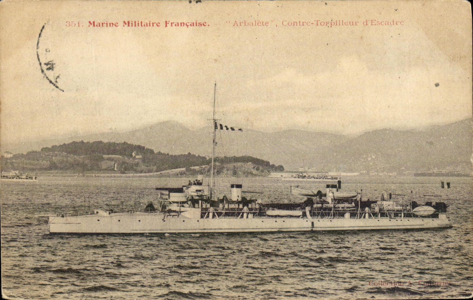 VINTAGE POSTCARD Boat War Navy French Crossbow Against destroyer D squadron