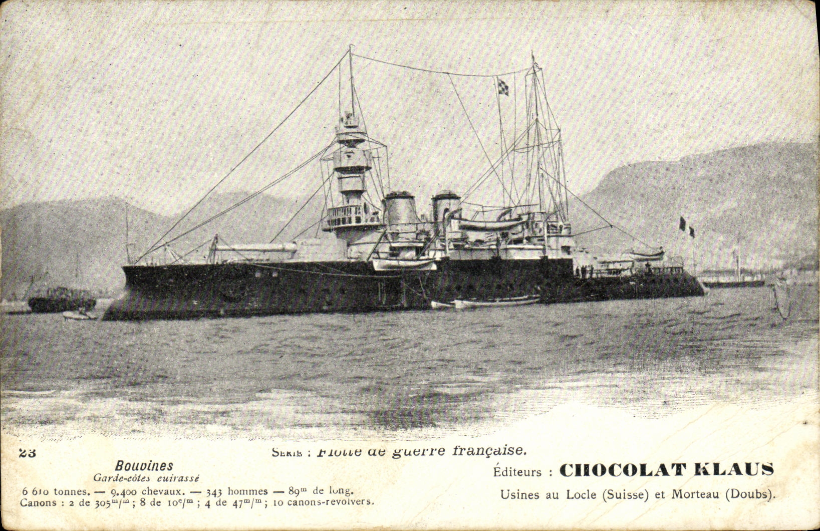 VINTAGE POSTCARD Bateau Bouvines War Keeps Cuirasse dimensions