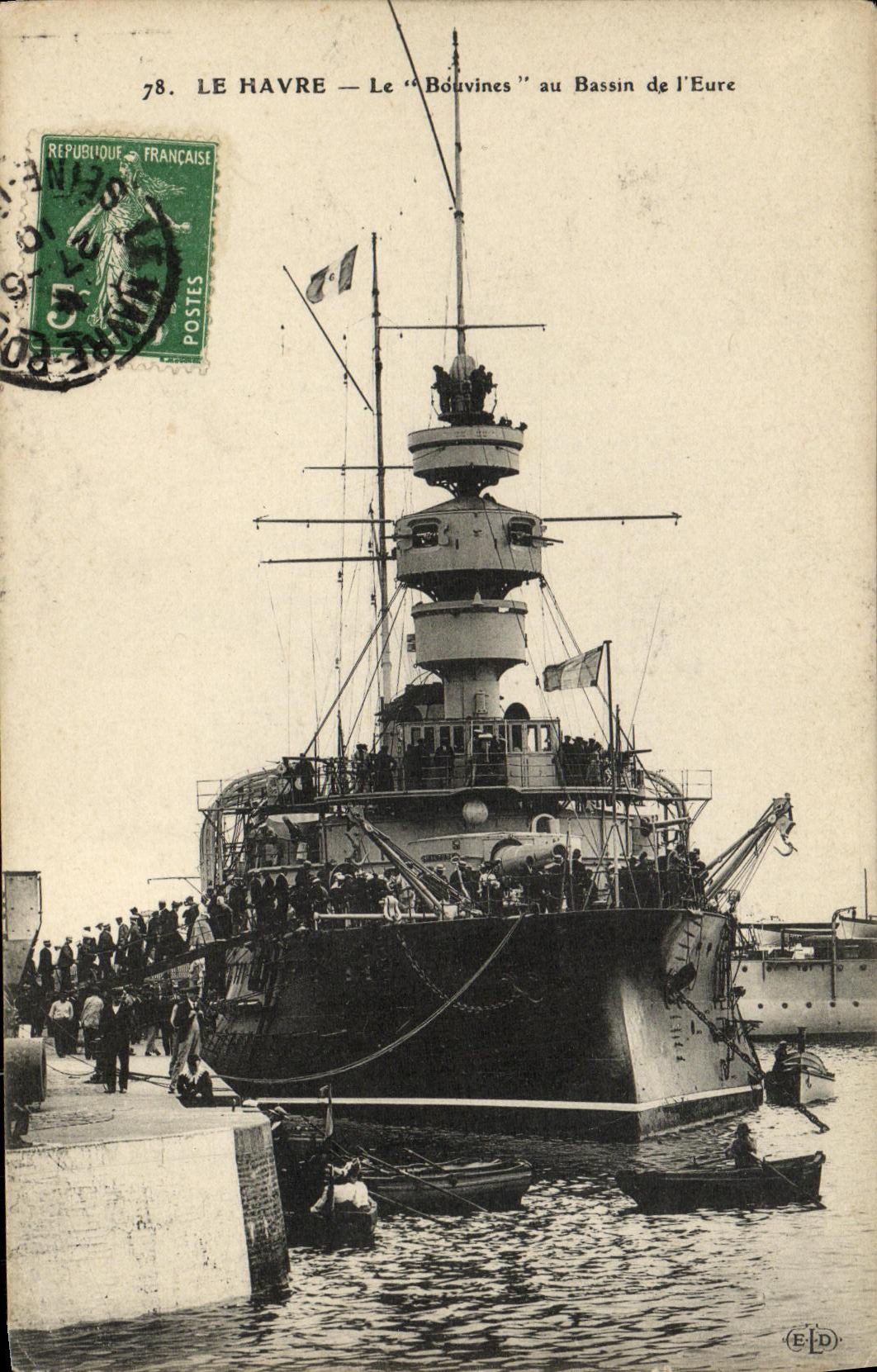 VINTAGE POSTCARD Boat War Le Havre Bouvines with the Basin of L the Eure