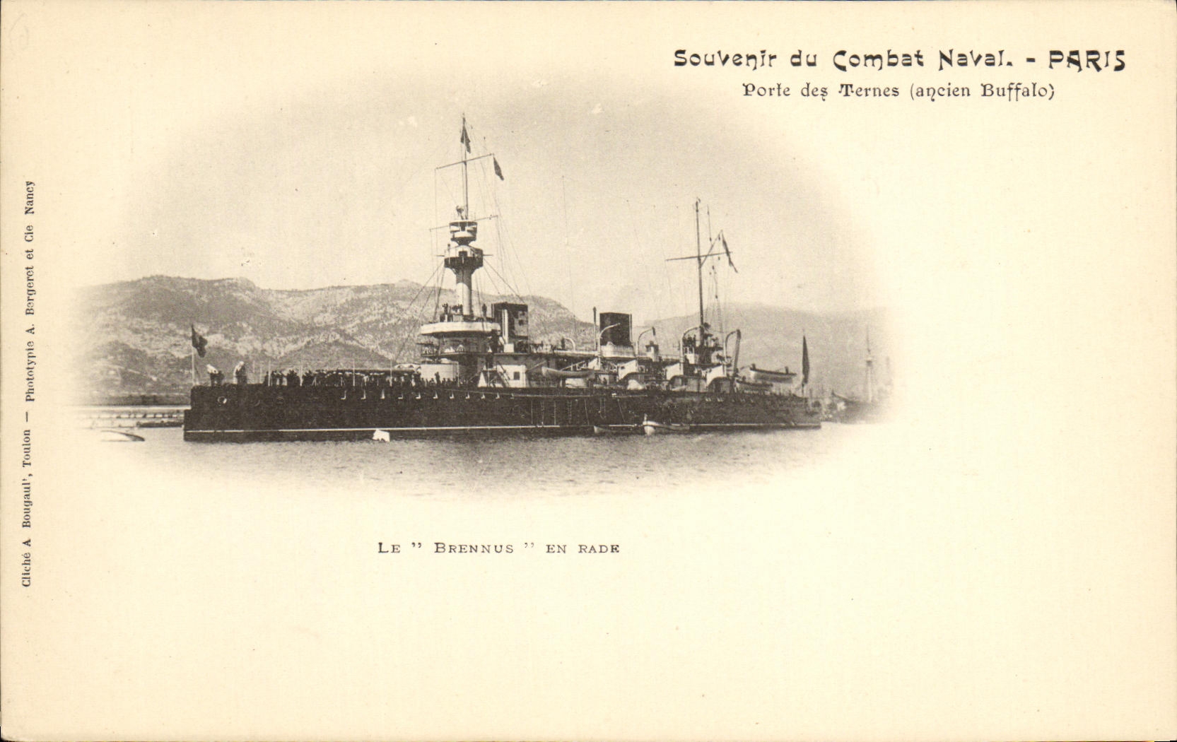 VINTAGE POSTCARD Bateau War Souvenir of the Naval action Paris Carries Terns Brennus in roads