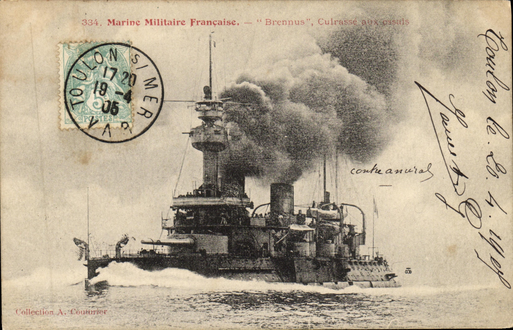 VINTAGE POSTCARD Bateau War French Navy Brennus Armours