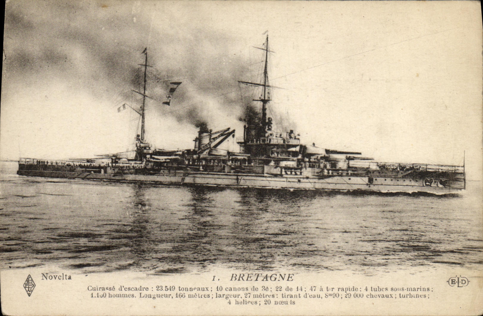 VINTAGE POSTCARD Bateau Brittany War Armours D squadron