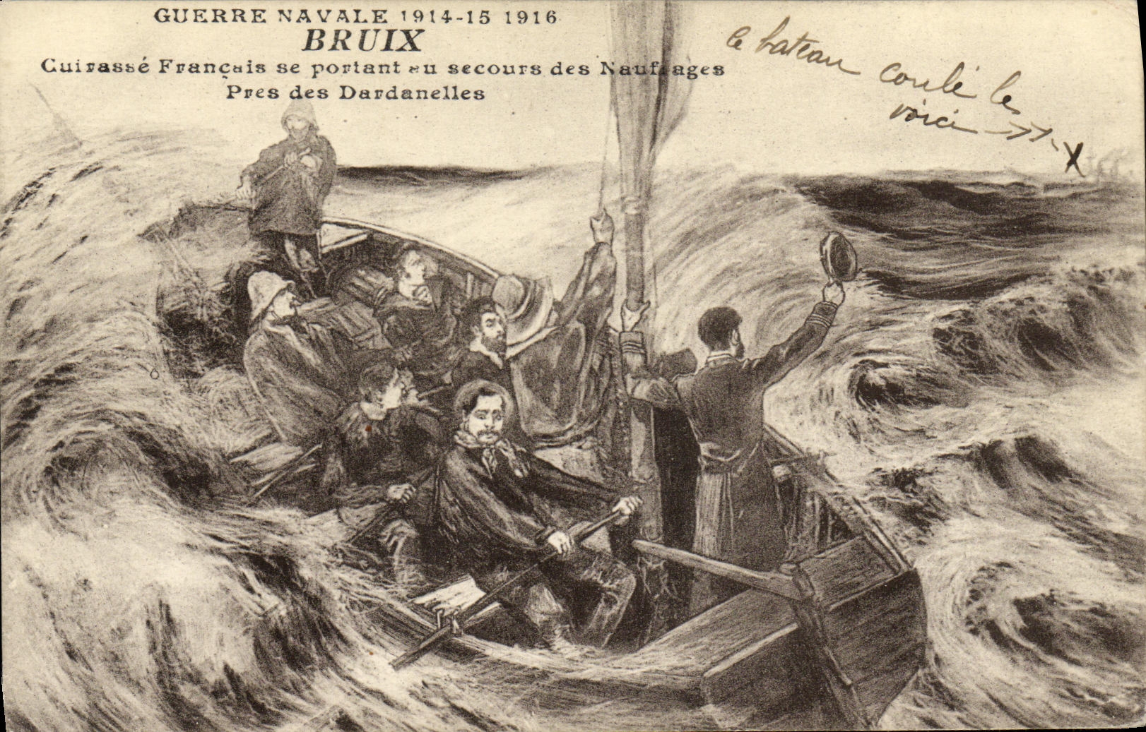 VINTAGE POSTCARD Bateau War Naval War Bruix Armours French going to the secour of the shipwrecks Close to Dardanelles