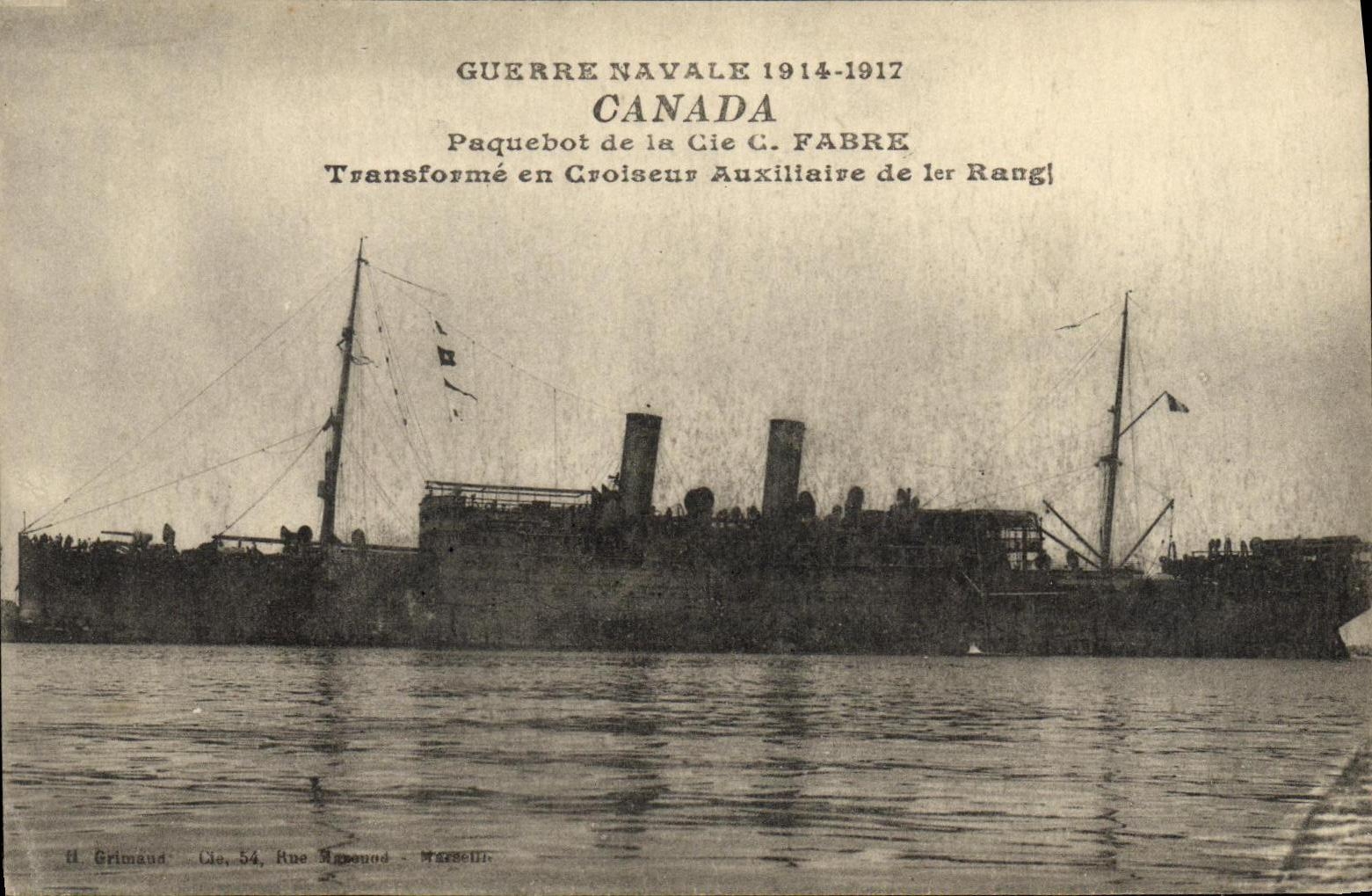 VINTAGE POSTCARD Boat War Naval War Canada Steamer of the Co C Fabre Trasnforme in the auxiliary cruiser of 1st rank