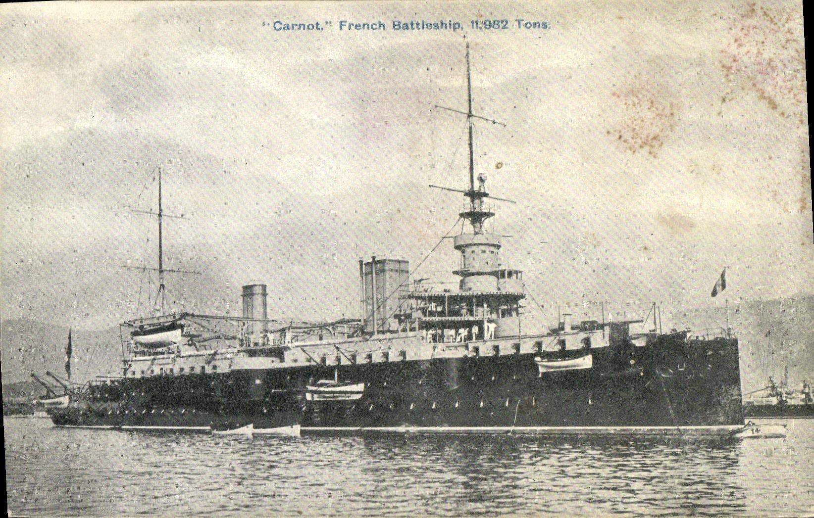 VINTAGE POSTCARD Boat War Carnot French Battleship 11982 Tons