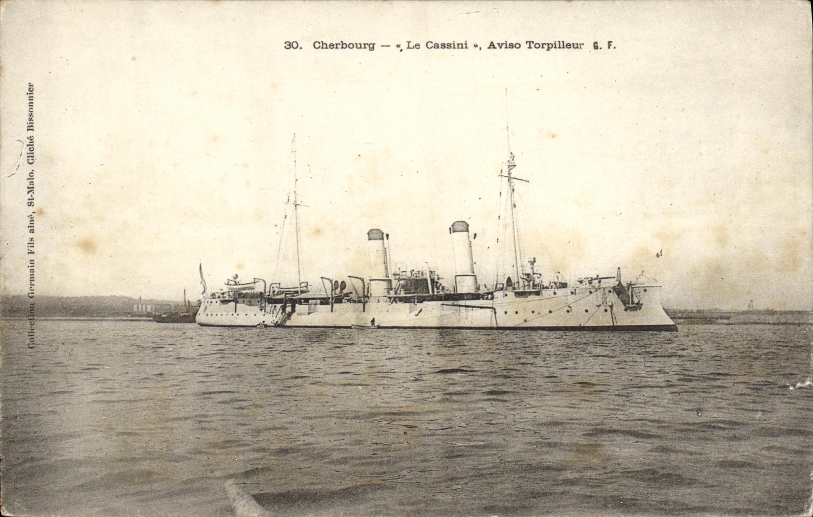 VINTAGE POSTCARD Boat Cherbourg War Cassini Aviso Destroyer
