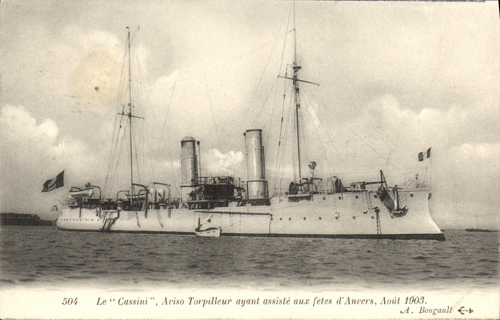 VINTAGE POSTCARD Bateau War Cassini Aviso Destroyer having attends the festivals D Antwerp August 1903 Antwerp Belgium