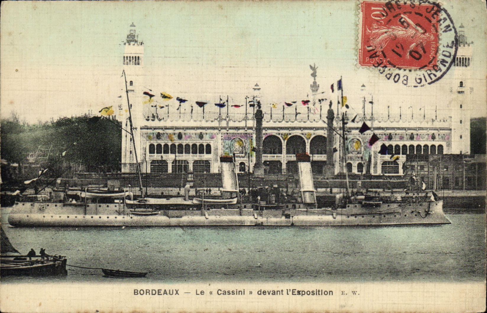 VINTAGE POSTCARD Boat Bordeaux War Cassini In front of L Fair