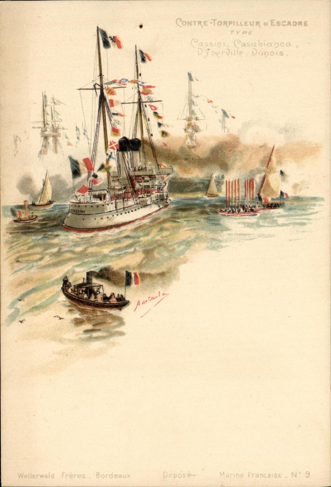 VINTAGE POSTCARD Boat War Against Destroyer D Squadron Cassini Casablanca