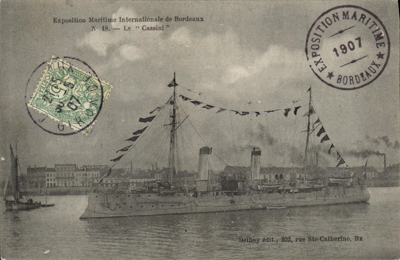 VINTAGE POSTCARD Boat War Cassini Fair maritime international of Bordeaux